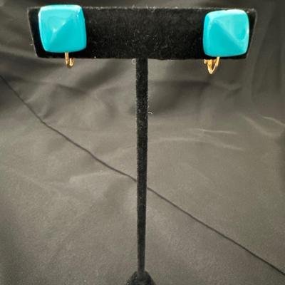 Vintage aqua square clip on earrings