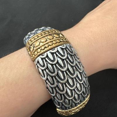 Dragon scale, silver toned, brass, toned, stretchy bracelet