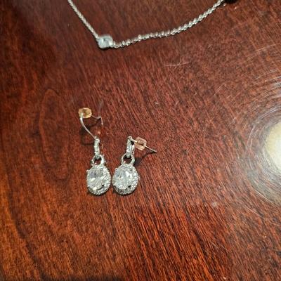 Crystal Round Bezel Silver Necklace & Earrings Set