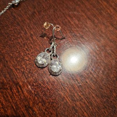 Crystal Round Bezel Silver Necklace & Earrings Set