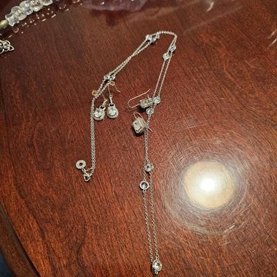 Crystal Round Bezel Silver Necklace & Earrings Set