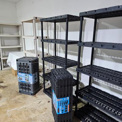Four Black & Two Taupe Plastic Shelves (G-JS)