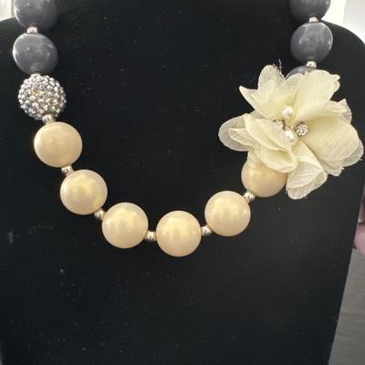 Shabby chic, really cute chunky gray ivory pearl necklace