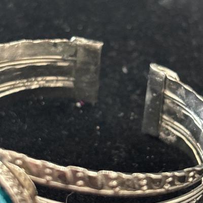 Native American turquoise tone stone silver tone cuff bracelet