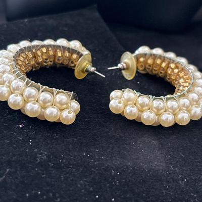 Vintage Pearl Wrapped Half Hoop Earrings