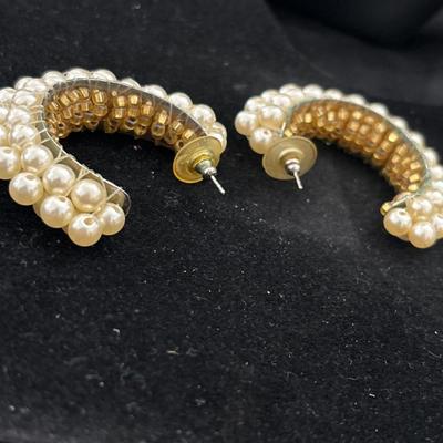 Vintage Pearl Wrapped Half Hoop Earrings