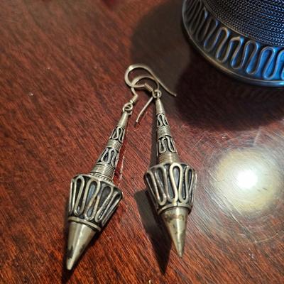 Sterling Silver 925 Balinese Wide Cuff & Earrings Set