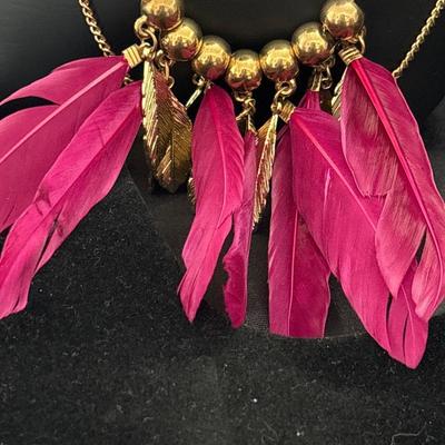 Ethnic jewelry boho chic vintage hand made feather Necklace