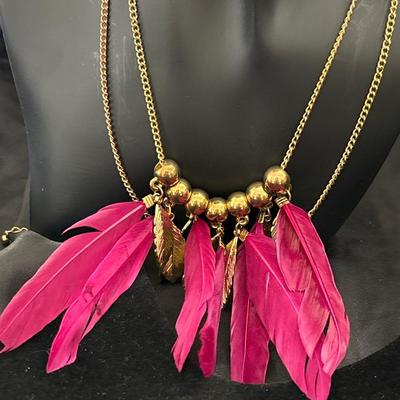 Ethnic jewelry boho chic vintage hand made feather Necklace