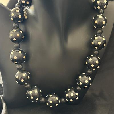 Black and white dots big beaded statement necklace