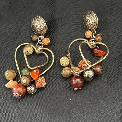 Gold tone heart beaded designs dangle earrings