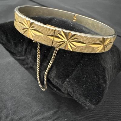 Vintage, gold, toned starburst hinged bracelet