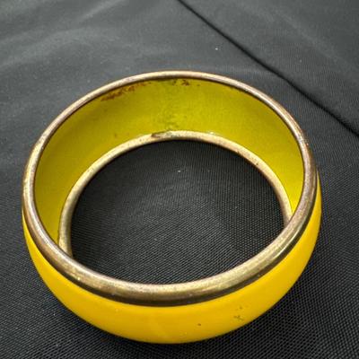 Vintage Sunshine, yellow enamel, and metal bangle bracelet