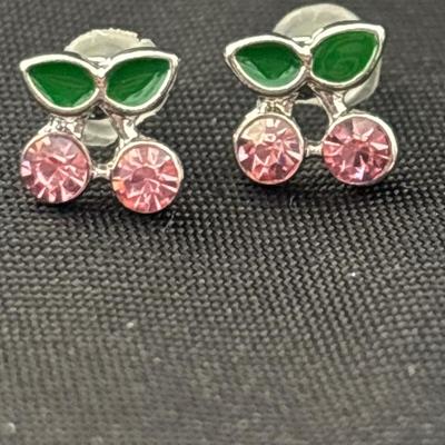 Pink gemstone cherry stud earrings