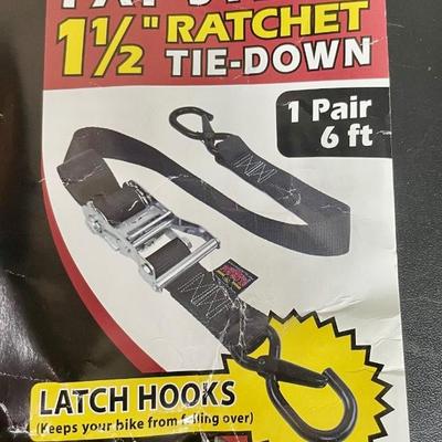 Pair of Black Nylon Webbing 1.5" Ratchet Tie Down Straps