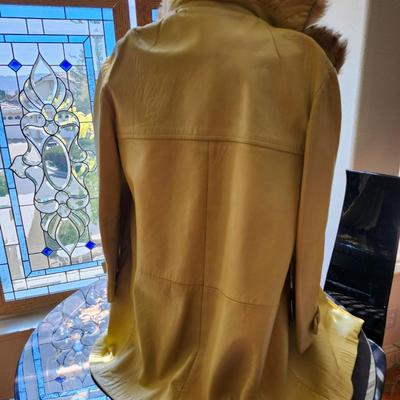 Leather Buttercup color Jacket with Rabbit collar