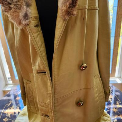 Leather Buttercup color Jacket with Rabbit collar