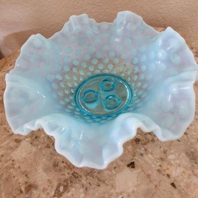 Fenton Blue Hobnail Epergne Bowl