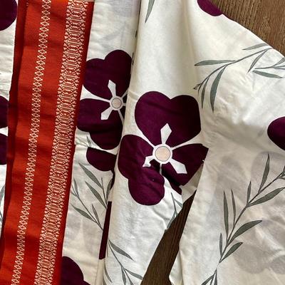 Vintage Authentic Japanese Yukata Kimono Decorated with Purple Orchids Flowers