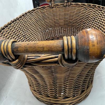 Antique Laundry Basket W/Slatted Wood Bottom