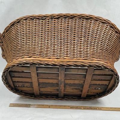 Antique Laundry Basket W/Slatted Wood Bottom