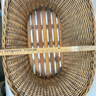 Antique Laundry Basket W/Slatted Wood Bottom