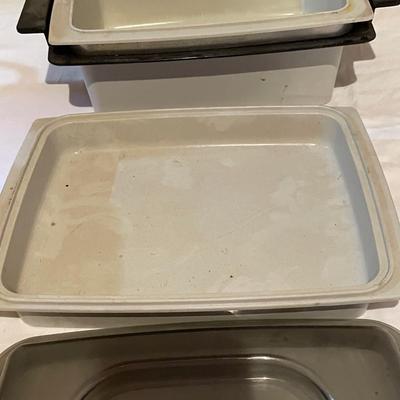 MICROWAVE COOKWARE & A WALL MOUNTED CAN OPENER