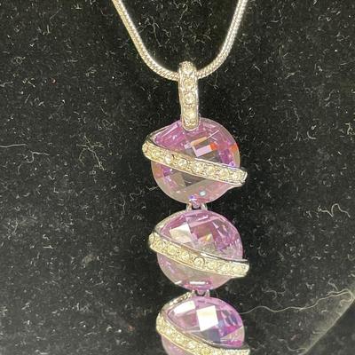 Agate pendant, triple purple stone necklace and blue stone pin