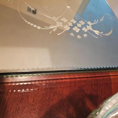 Vintage Etched Mirrored Glass Jewelry Box