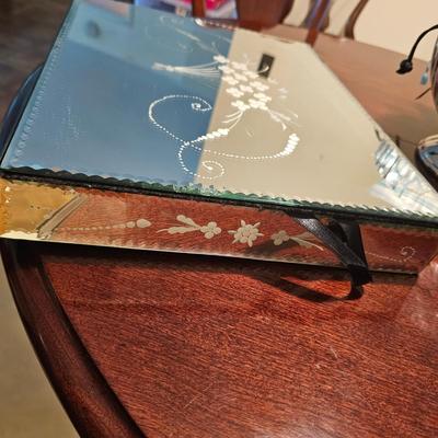 Vintage Etched Mirrored Glass Jewelry Box