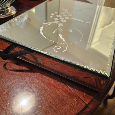 Vintage Etched Mirrored Glass Jewelry Box