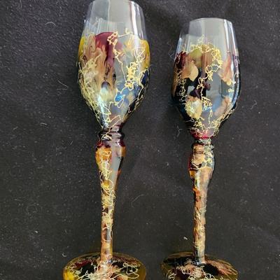 Handpainted Romanian Glass small wine flutes