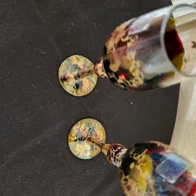 Handpainted Romanian Glass small wine flutes
