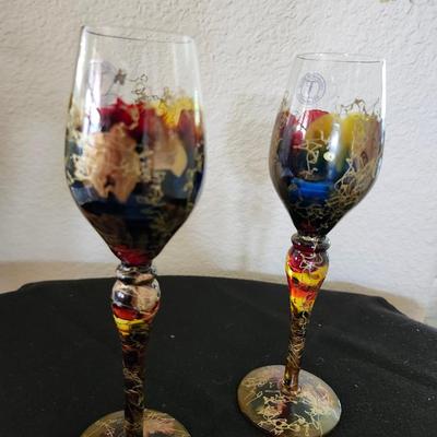 Handpainted Romanian Glass small wine flutes