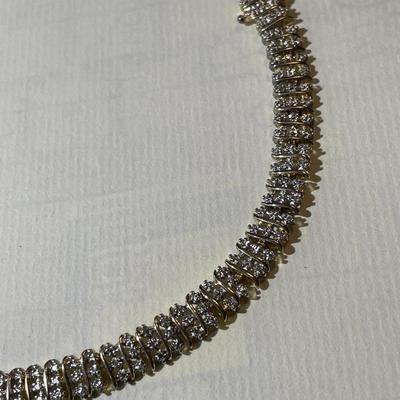 Vintage Sterling Silver 7.5" Long White & Gold-toned Bracelet in Good Preowned Condition.
