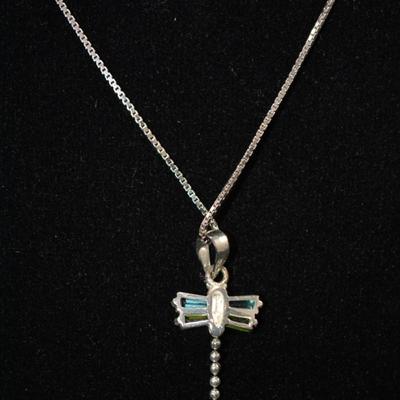 925 Sterling Box Chain w/ 925 Tourmaline Butterfly Pendant 18" 2.9g
