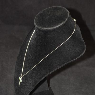 925 Sterling Box Chain w/ 925 Tourmaline Butterfly Pendant 18" 2.9g