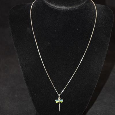 925 Sterling Box Chain w/ 925 Tourmaline Butterfly Pendant 18" 2.9g