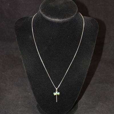 925 Sterling Box Chain w/ 925 Tourmaline Butterfly Pendant 18" 2.9g