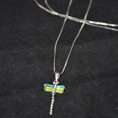 925 Sterling Box Chain w/ 925 Tourmaline Butterfly Pendant 18" 2.9g