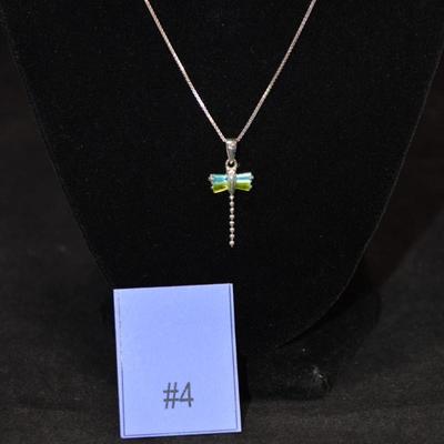 925 Sterling Box Chain w/ 925 Tourmaline Butterfly Pendant 18" 2.9g
