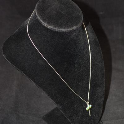 925 Sterling Box Chain w/ 925 Tourmaline Butterfly Pendant 18" 2.9g