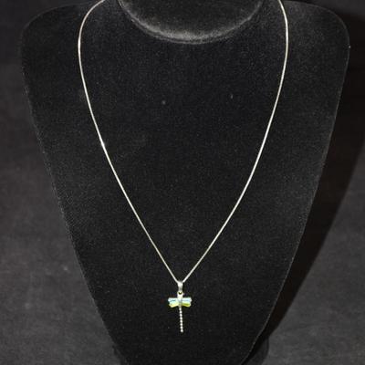 925 Sterling Box Chain w/ 925 Tourmaline Butterfly Pendant 18" 2.9g