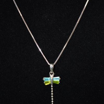 925 Sterling Box Chain w/ 925 Tourmaline Butterfly Pendant 18" 2.9g