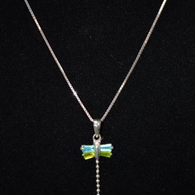 925 Sterling Box Chain w/ 925 Tourmaline Butterfly Pendant 18