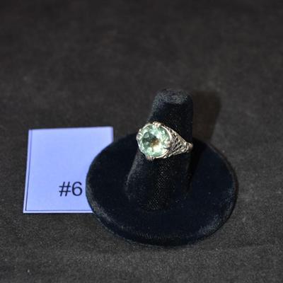 925 Sterling Filigree Ring with Green Amethyst Size 6.5 3.7g