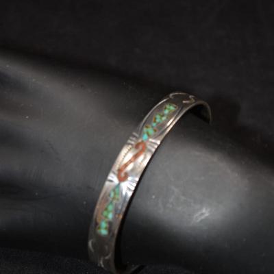 Vintage Sterling Cuff Bracelet with Turquoise and Coral 14.2g