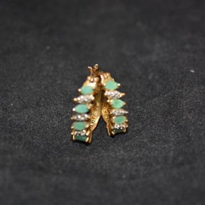 Gold-Tone 925 Sterling Earrings w/ Diamond Chips & Tourmaline 4.0g