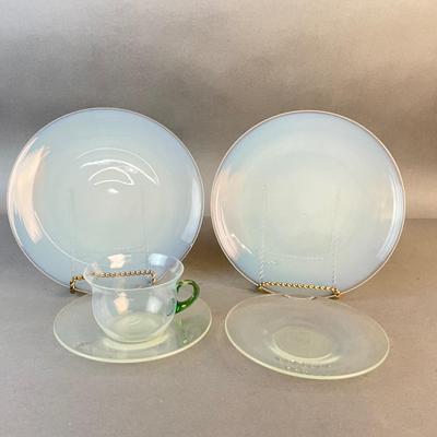 1084 Lot of Opalescent Glass Plates with Cup and Saucer