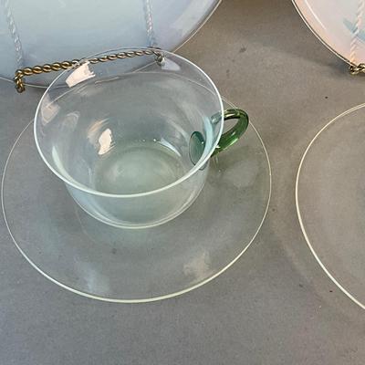 1084 Lot of Opalescent Glass Plates with Cup and Saucer